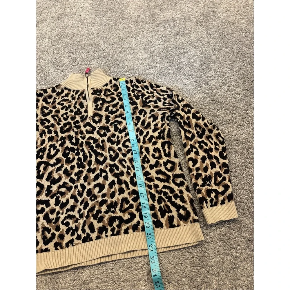 J.Crew Cheetah / Leopard Print Hot Pink 1/4 Zip Sweater Womens Small Long Sleeve